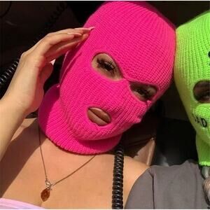 New Vegan Neon Pink‎ Knit Balaclava Ski Mask Full Face Beanie Hat Rave shiesty